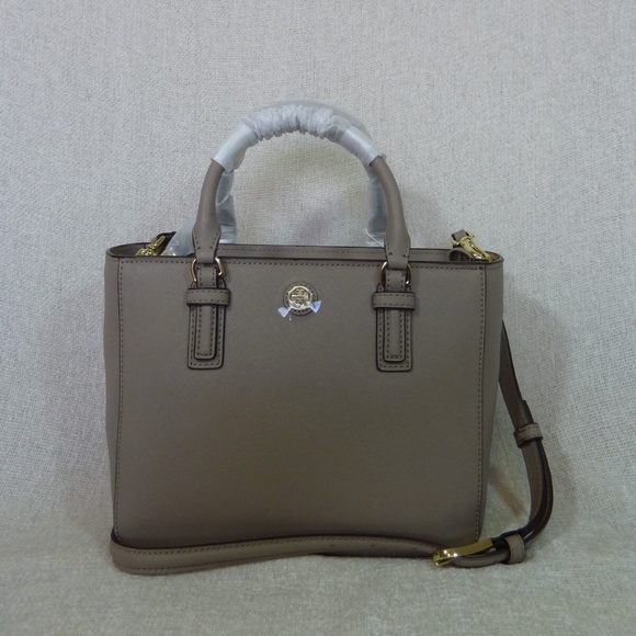 Tory Burch French Gray Saffiano Leather Robinson Mini Square Tote - Picture 1 of 11